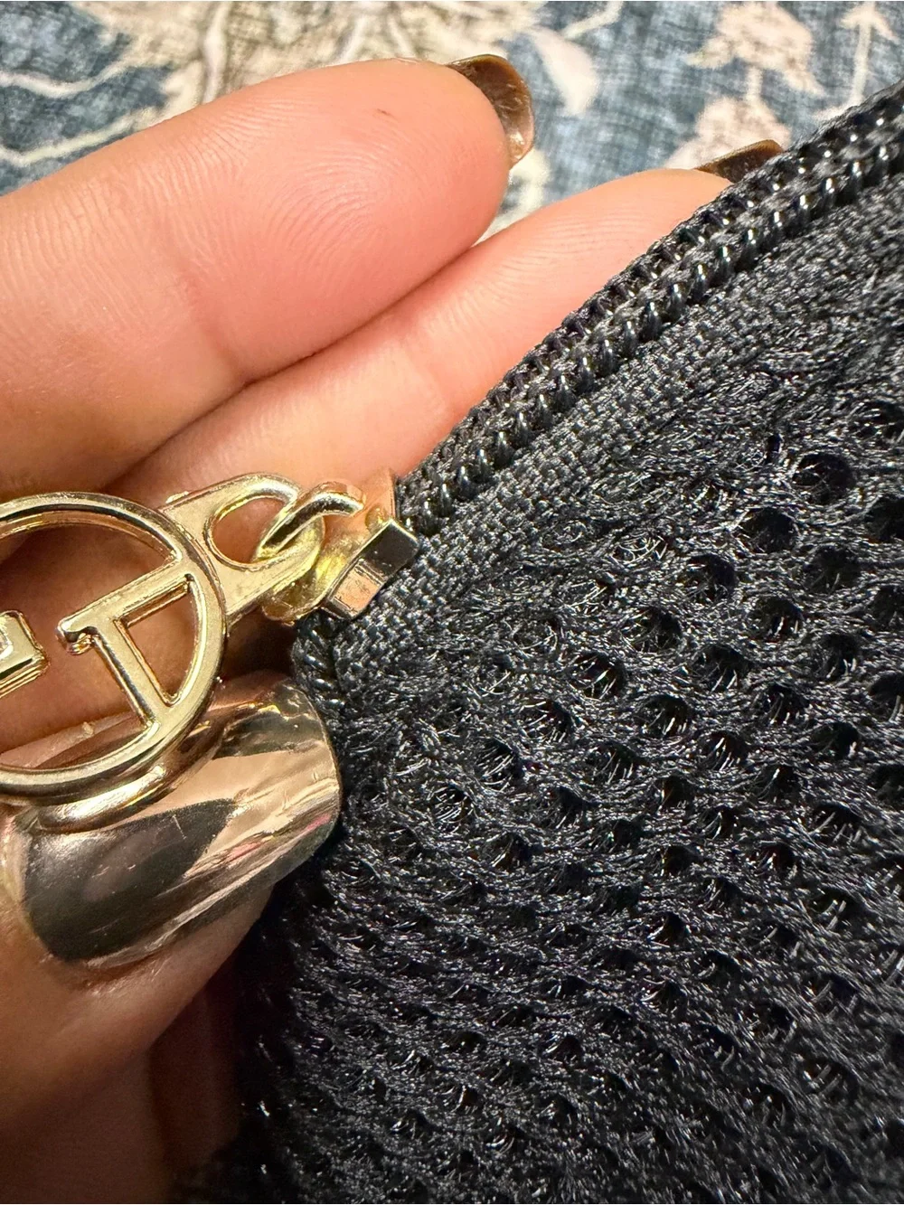 Giorgio Armani Black Mesh Cosmetic Pouch with Gold Plate